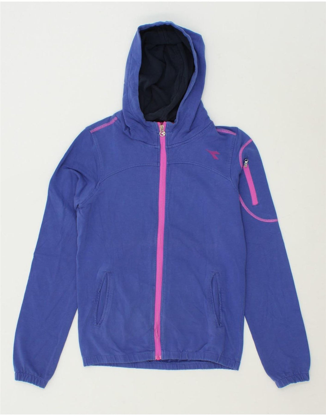 DIADORA Womens Zip Hoodie Sweater UK 6 XS Blue Cotton Vintage Diadora and Second-Hand Diadora from Messina Hembry 