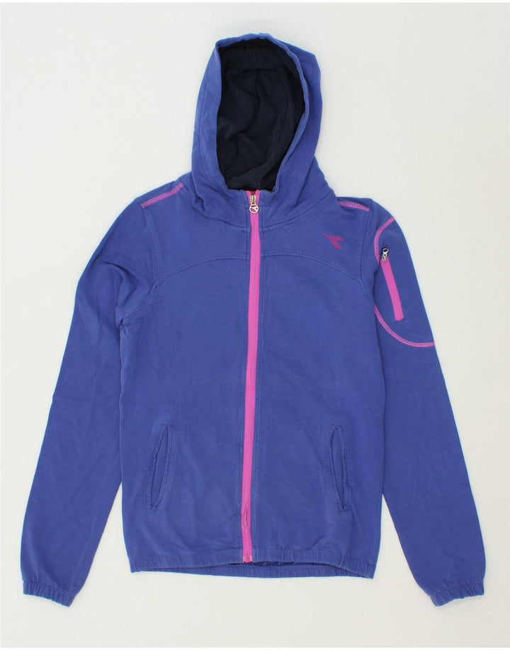 DIADORA Womens Zip Hoodie Sweater UK 6 XS Blue Cotton Vintage Diadora and Second-Hand Diadora from Messina Hembry 