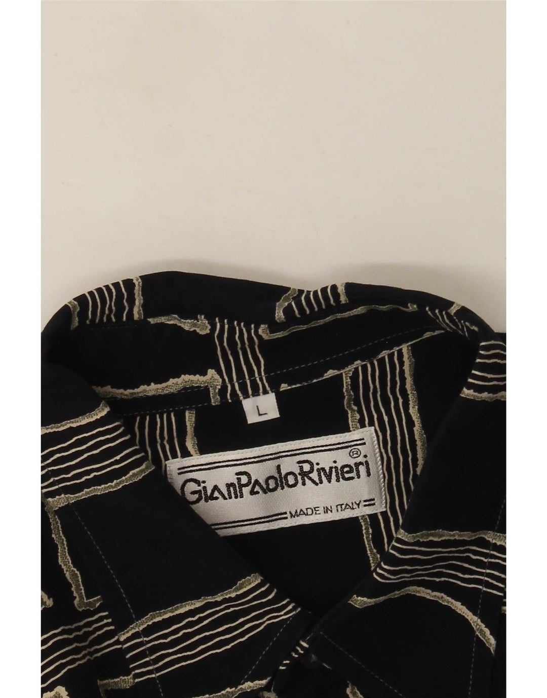 Vintage Mens Short Sleeve Shirt Large Black Geometric