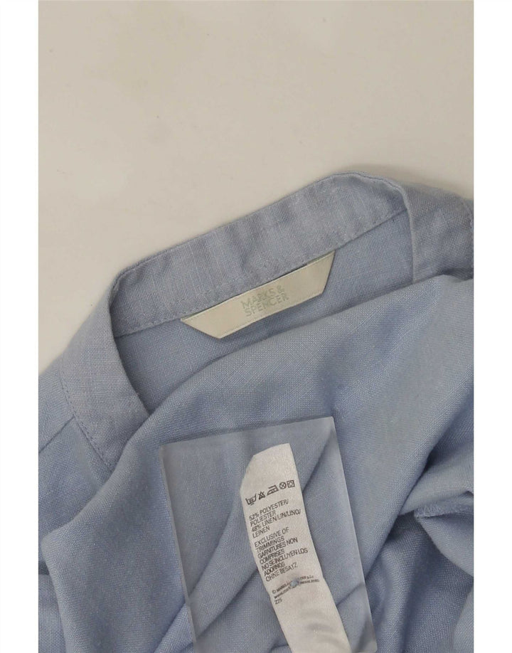 Marks & Spencer skjortebluse med 3/4 ærmer til kvinder UK 12 Medium Blue Polyester