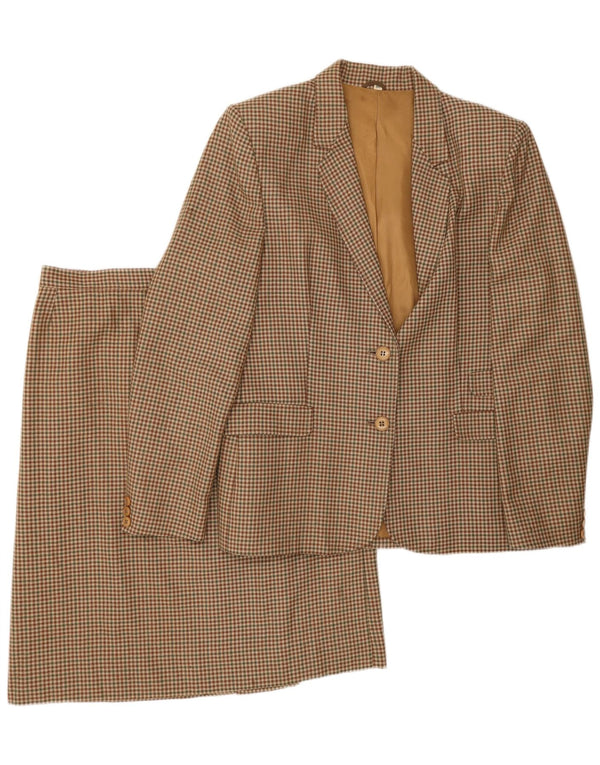 vintage Womens 2 Bouton Pièce Jupe Set IT 48 XL Marron Pied-de-poule
