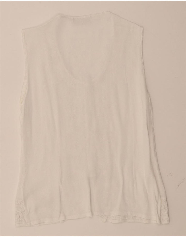 HENNES Womens Sleeveless Shirt Blouse IT 42 Medium White Viscose Vintage Hennes and Second-Hand Hennes from Messina Hembry 