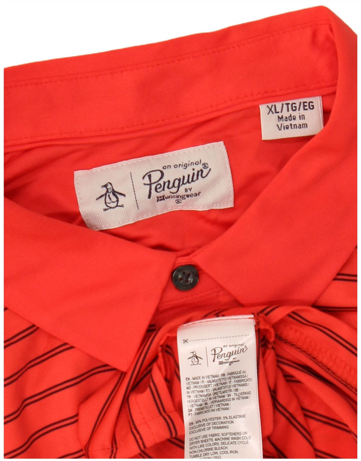 PENGUIN Mens Polo Shirt XL Red Striped Polyester