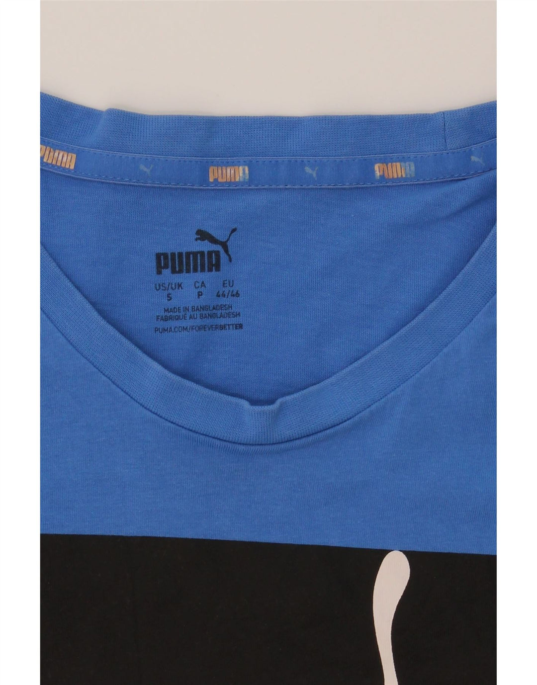 PUMA Mens Graphic T-Shirt Top Small Blue Colourblock Vintage Puma and Second-Hand Puma from Messina Hembry 