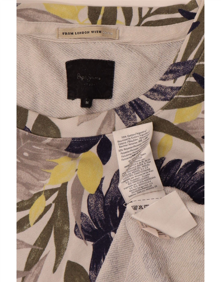 PEPE Jeans Womens Oversized Sweatshirt Jumper UK 14 Medium Off White Floral