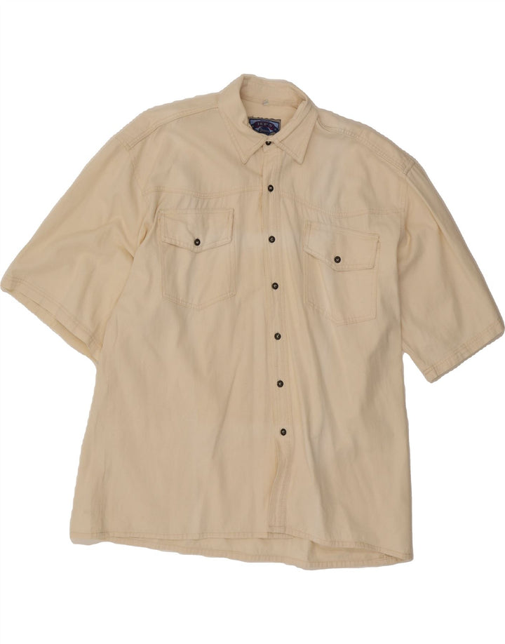 JEP'S Mens Short Sleeve Denim Shirt XL Beige Cotton Vintage Jep's and Second-Hand Jep's from Messina Hembry 