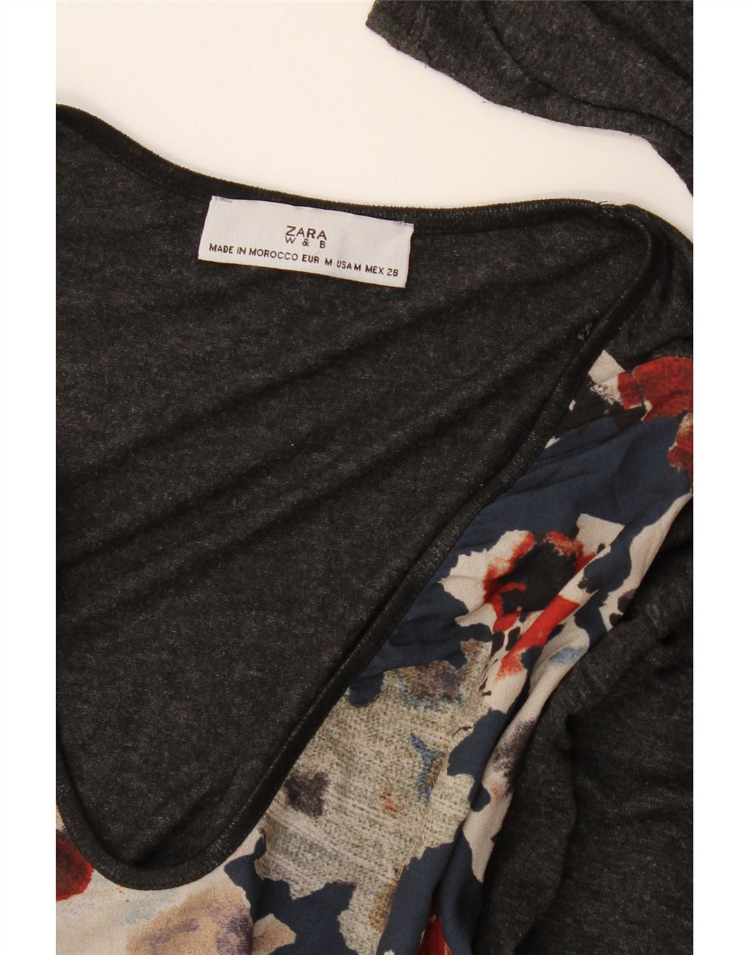 Zara Womens Top Long Sleeve UK 14 Medium Grey Floral