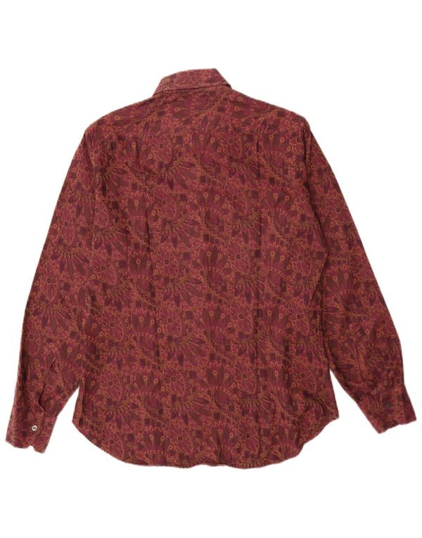 Vintage Mens Shirt Size 40 15 Medium Burgundy Floral