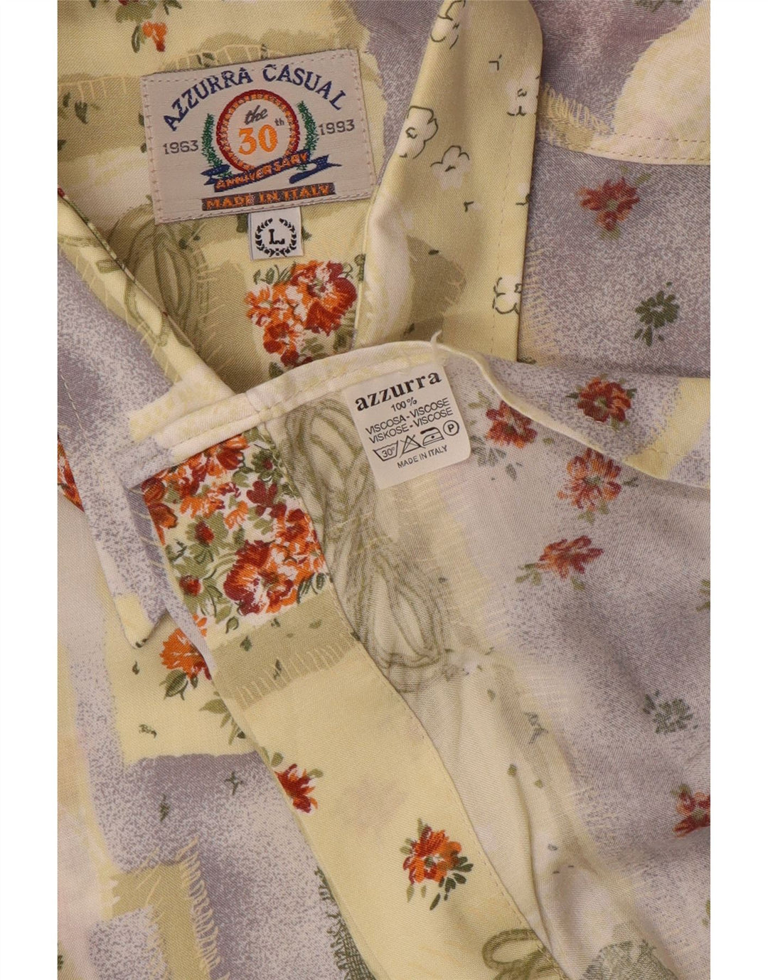 Azzurra Mens Shirt Large Yellow Patchwork Viscose