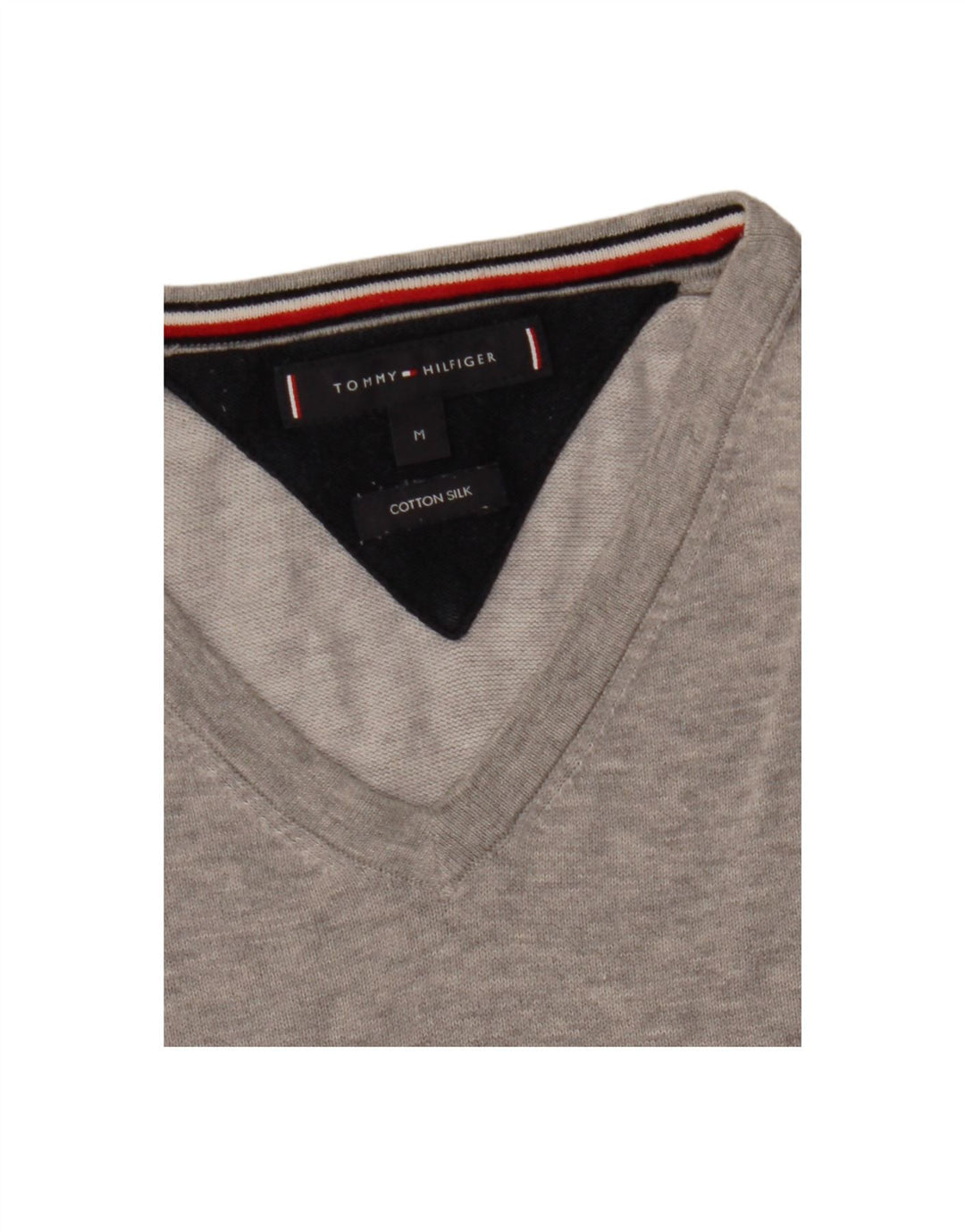 TOMMY HILFIGER Mens V-Neck Jumper Sweater Medium Grey