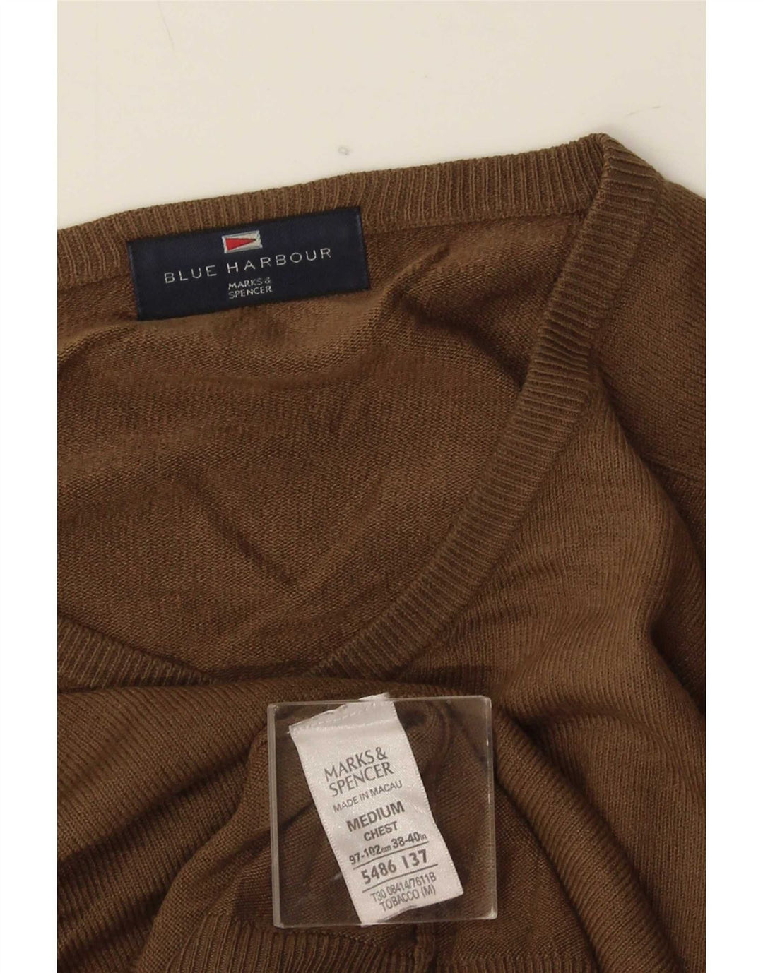 Мужской джемпер с v-образным вырезом Marks & Spencer Blue Harbour, средний бежевый