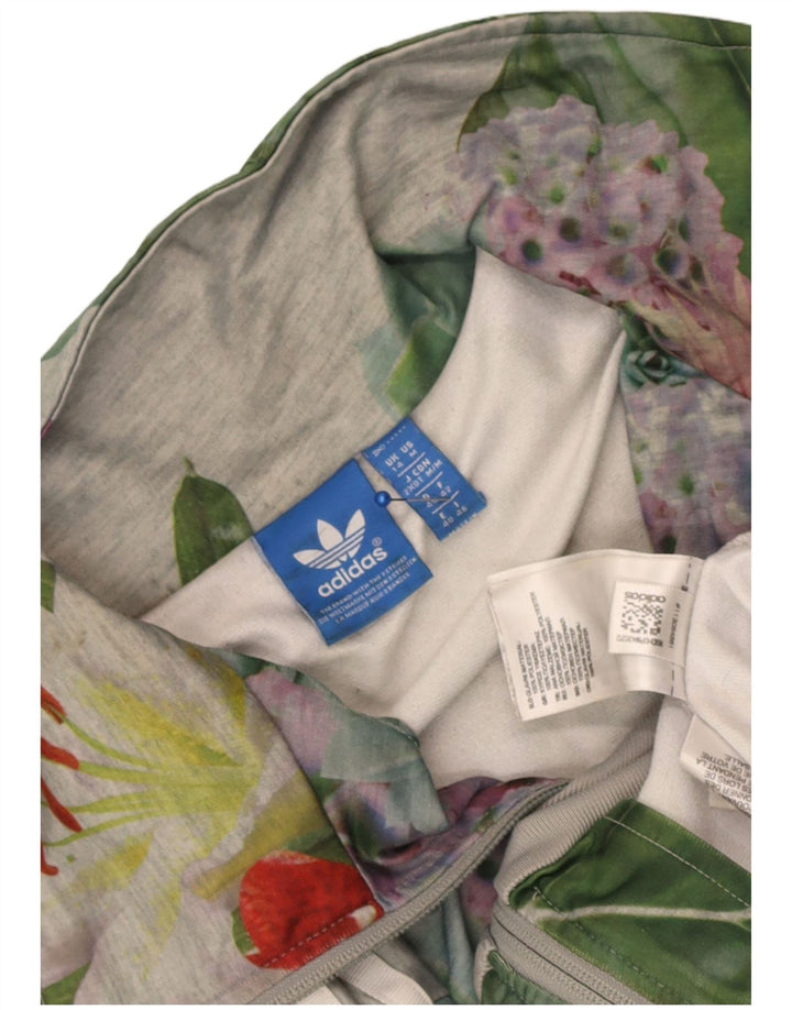 Adidas Womens Graphic Tracksuit Top Jacket UK 14 Medium Grey Floral