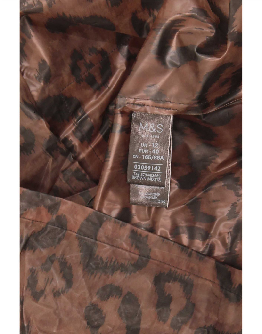Marks & Spencer Womens Hooded Raincoat UK 12 Medium Brown Animal Print
