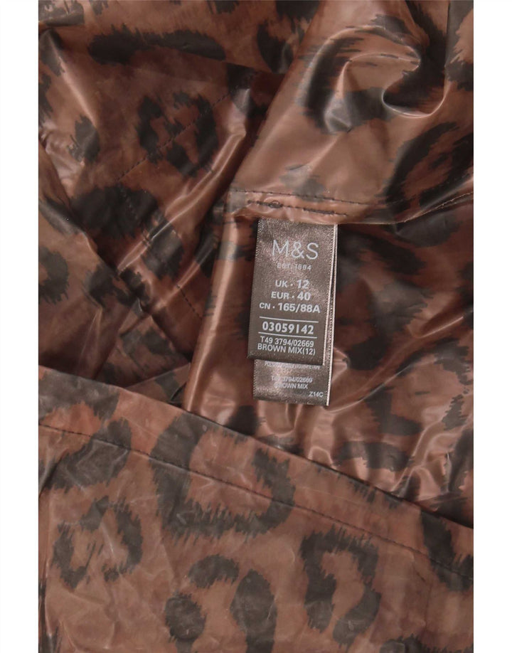 Marks & Spencer Womens Hooded Raincoat UK 12 Medium Brown Animal Print