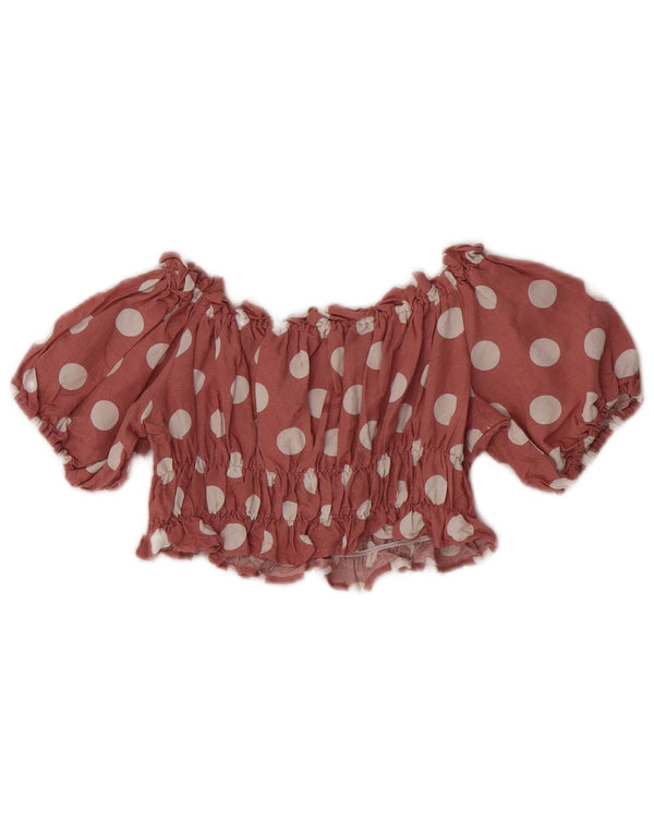 Schulterfreies Crop-Top von Zara für Damen, UK 6, XS, rotes gepunktetes Leinen