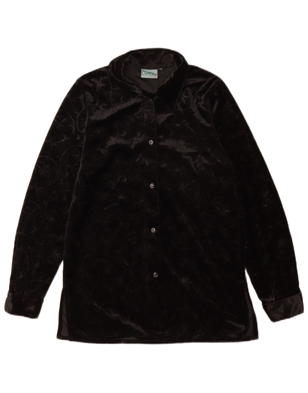 Vintage Womens Velour Shirt Blouse UK 12 Medium Black Paisley Polyester