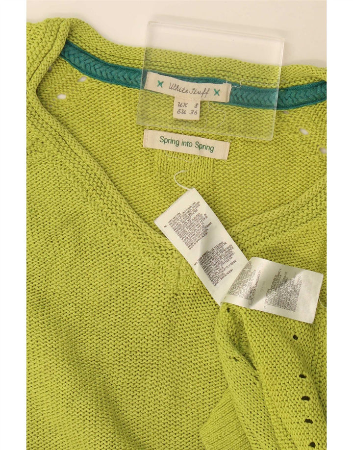 White Stuff Womens V-Neck Jumper Sweater UK 8 Small Green Cotton