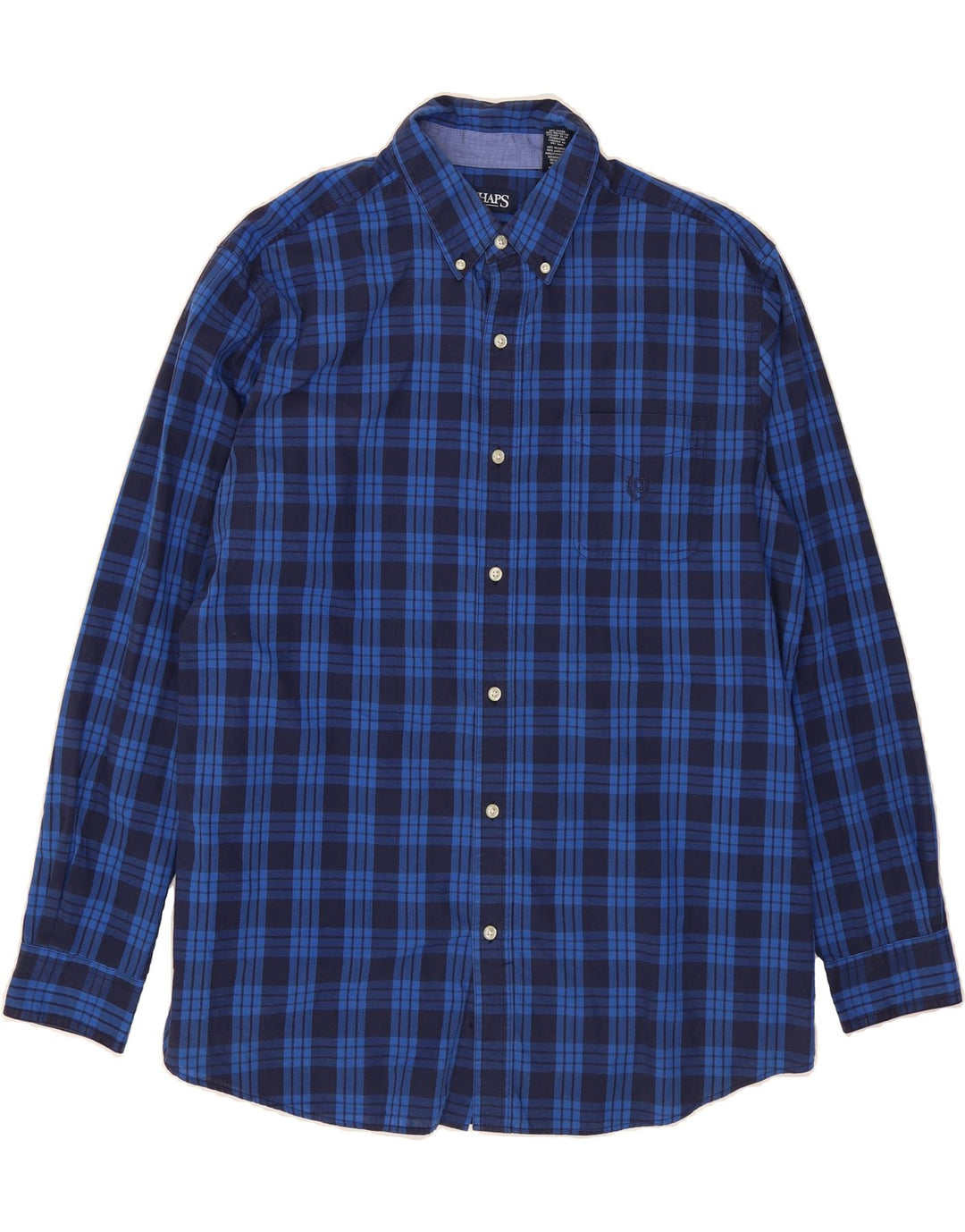 CHAPS Mens Easy Care Shirt XL Blue Check Cotton Vintage Chaps and Second-Hand Chaps from Messina Hembry 