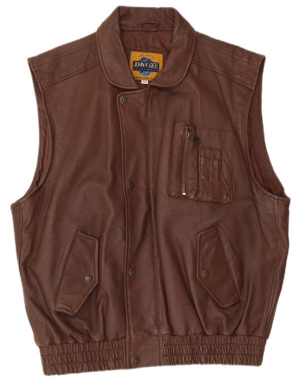 John F Gee Mens Leather Gilet UK 38 Medium Brown