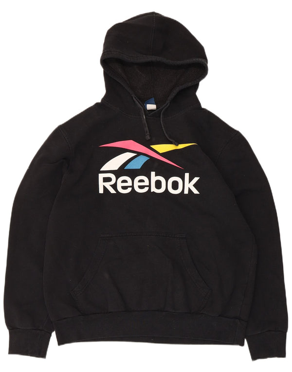 Reebok Womens Graphic Hoodie Pullover UK 16 Große schwarze Baumwolle