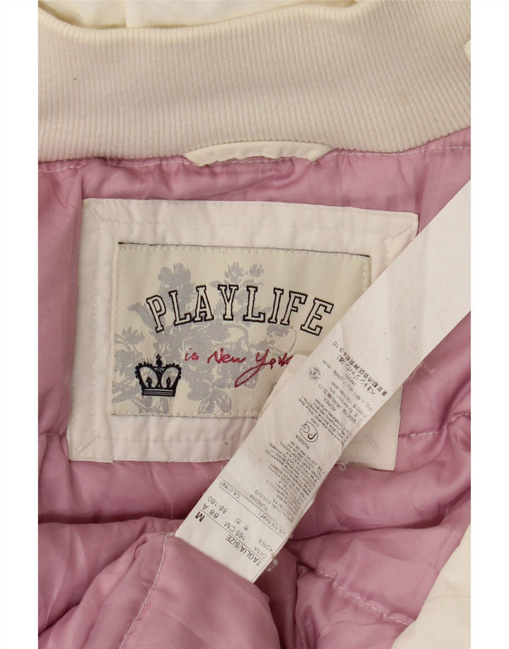 Playlife Womens Hooded Padded Coat UK 14 Medium White Cotton