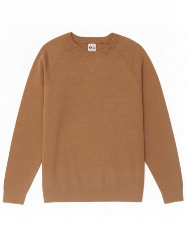 Zara Suéter masculino com gola redonda XL Algodão marrom