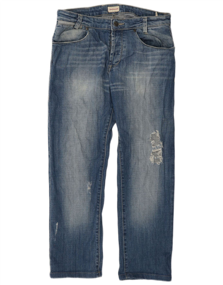 Calvin Klein Mens Distressed Straight Jeans W32 L28 Blue Cotton