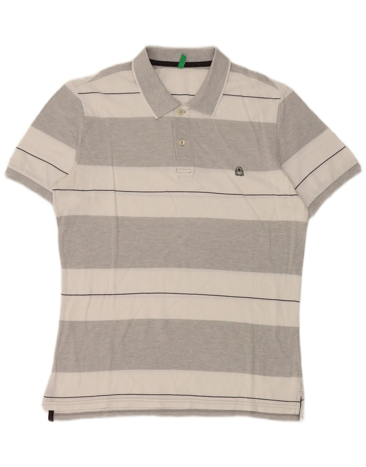 Benetton Herren Poloshirt Mittelgrau gestreift