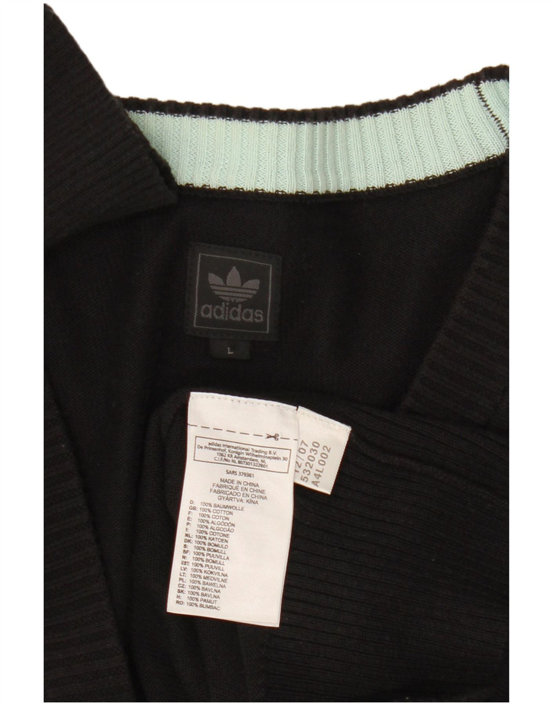 Adidas Mens Cardigan Sweater Large Black Cotton