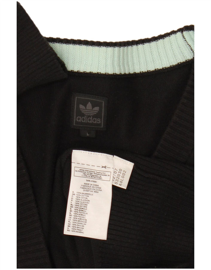 Adidas Mens Cardigan Sweater Large Black Cotton