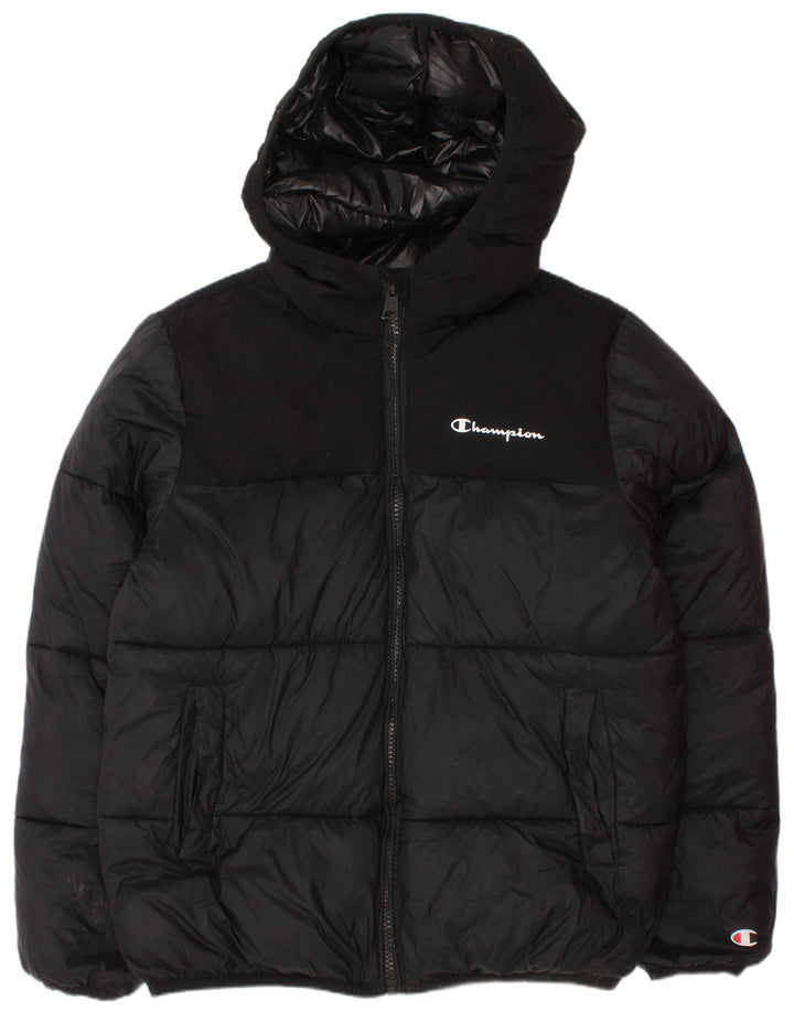 Champion Boys Graphic Hooded Padded Jacket 9-10 Years Medium Black