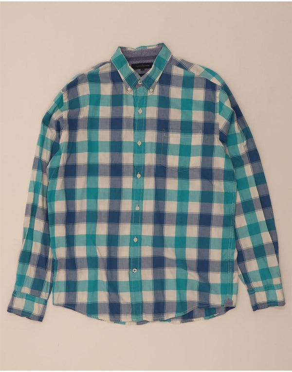 Tommy Hilfiger Camisa masculina vintage fit grande algodão xadrez azul