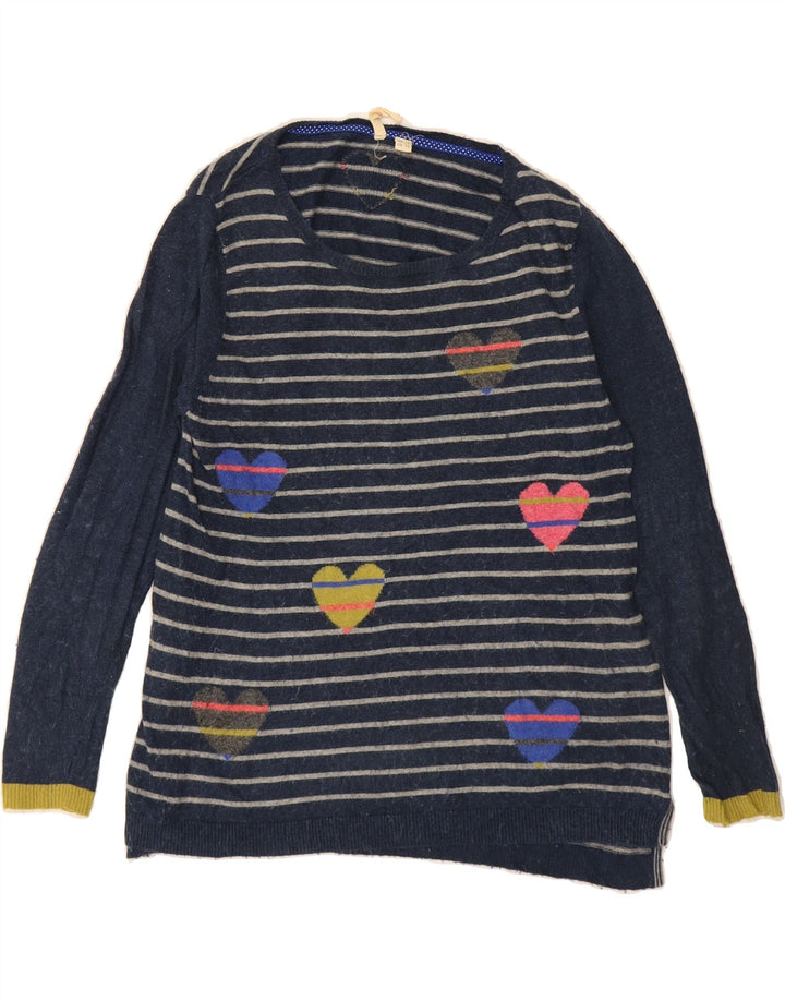 WHITE STUFF Womens Boat Neck Jumper Sweater UK 12 Medium Navy Blue Heart Vintage White Stuff and Second-Hand White Stuff from Messina Hembry 