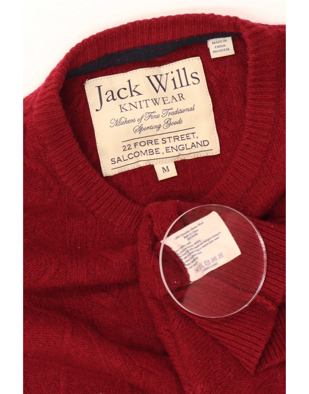 Jack Wills Mens Crew Neck Jumper Sweater Medium Maroon Merino Wool