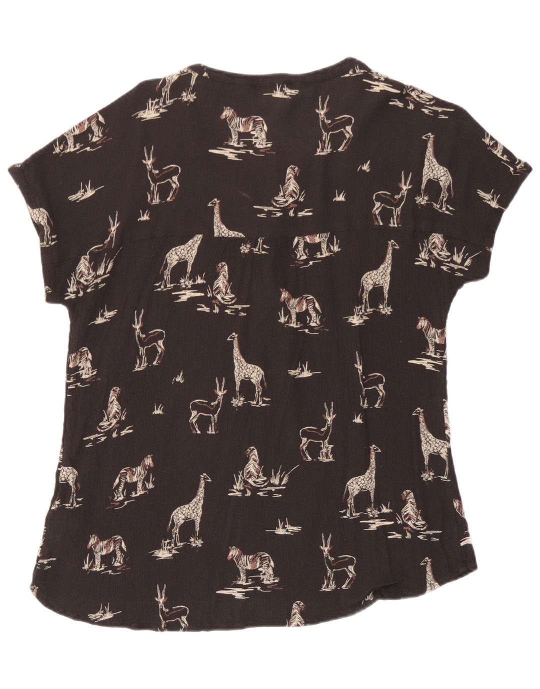 Fat Face Womens Graphic Blouse Top UK 14 Large Black Viscose