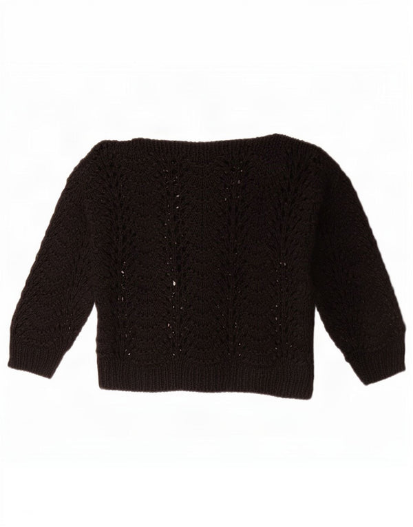 Vintage Womens Crop 3/4 Sleeve Boat Neck Jumper Sweater UK 14 Medium Black