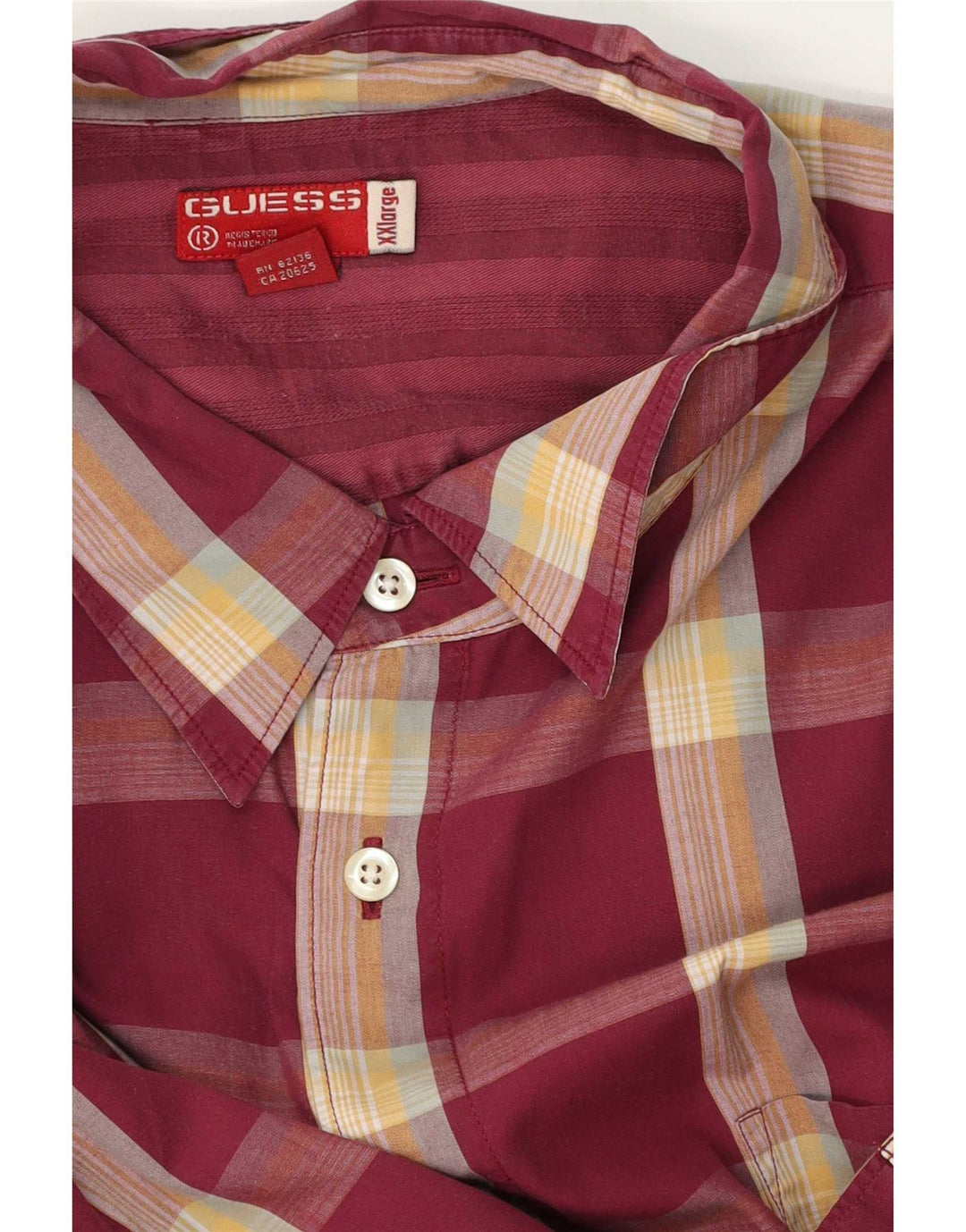 Guess Mens Short Sleeve Shirt 2XL Burgundy Check