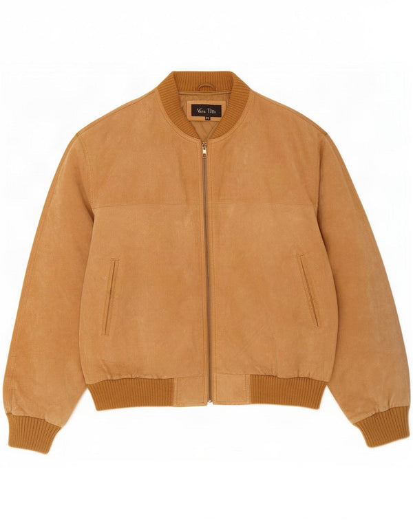 Vintage hombres ante chaqueta Reino Unido 42 2XL cuero beige