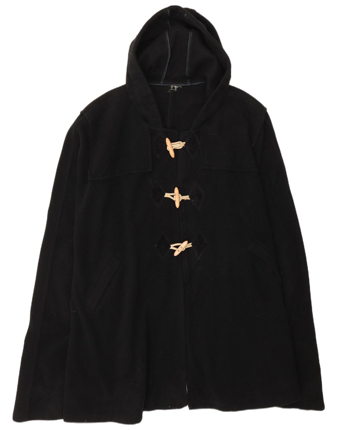 Vintage Womens Hooded Poncho Coat One Size Black