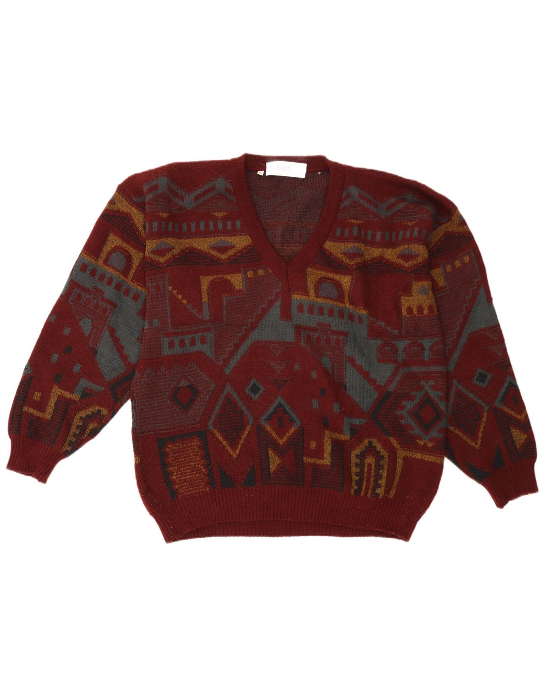 UMBERTO ROSETTI Mens V-Neck Jumper Sweater IT 48/50 Medium Maroon