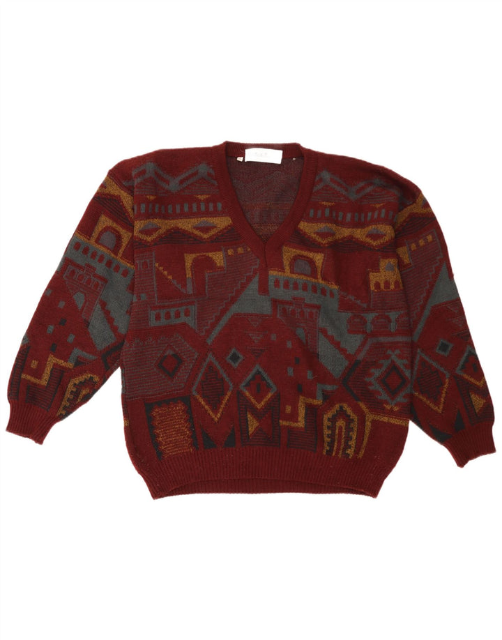 UMBERTO ROSETTI Mens V-Neck Jumper Sweater IT 48/50 Medium Maroon
