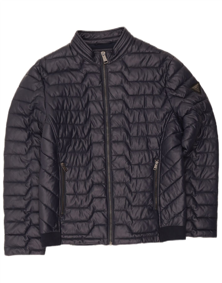 Guess Mens Padded Jacket UK 42 XL Navy Blue Polyester