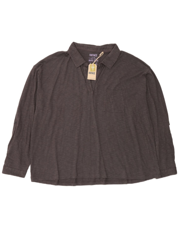 Fat Face Damen-Langarm-Poloshirt, UK 24 4XL, grau gefleckte Baumwolle