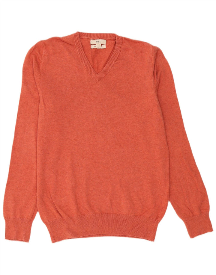 Marks & Spencer Mens V-Neck Jumper Sweater Small Orange Cotton