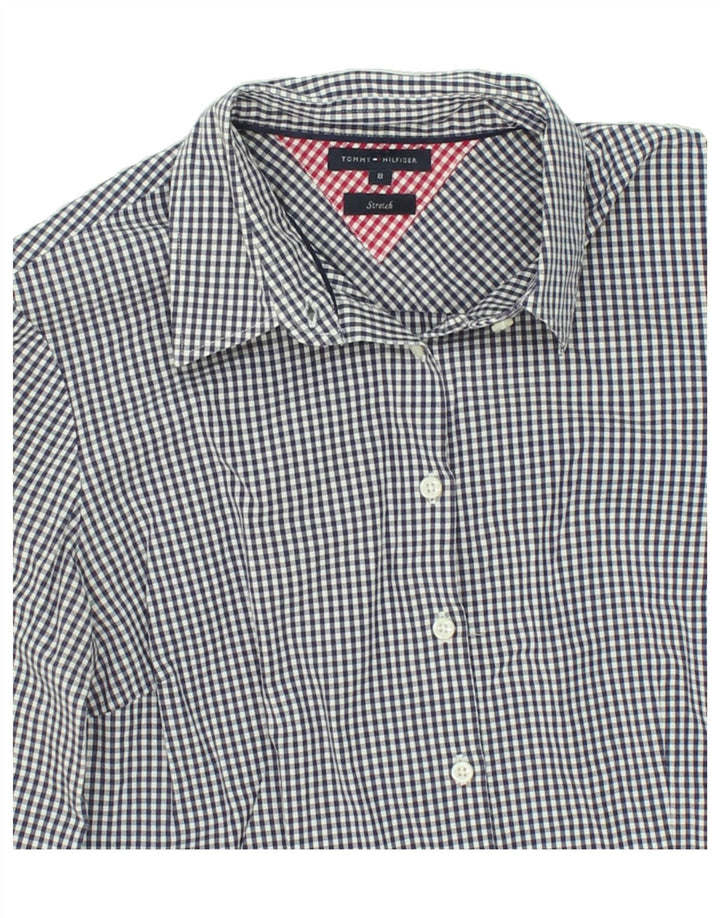 TOMMY HILFIGER Womens Stretch Shirt US 8 Medium Navy Blue Gingham Cotton Vintage Tommy Hilfiger and Second-Hand Tommy Hilfiger from Messina Hembry 