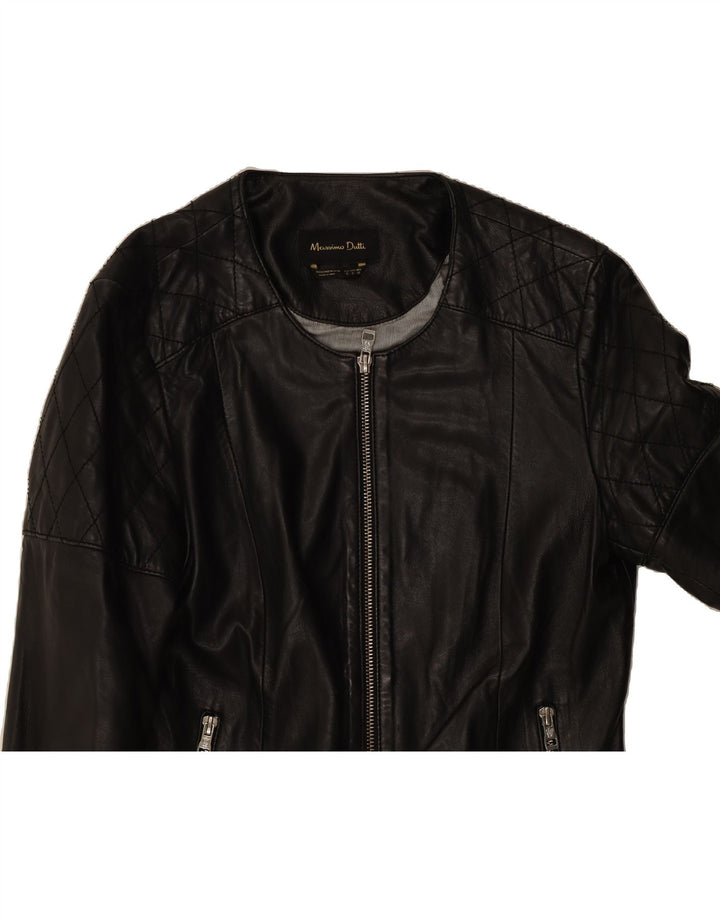 MASSIMO DUTTI Womens Leather Jacket UK 10 Small Black Leather Biker Vintage Massimo Dutti and Second-Hand Massimo Dutti from Messina Hembry 