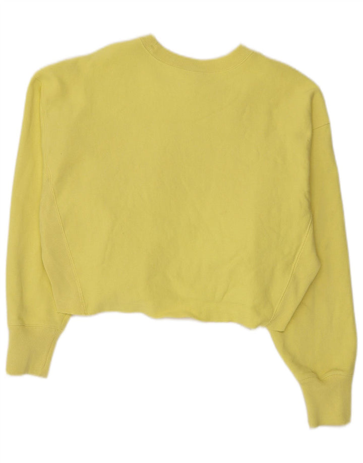 CHAMPION Womens Reverse Weave Crop Sweatshirt Jumper UK 14 Medium Yellow