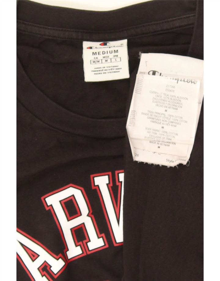 Champion Mens Harvard Graphic T-Shirt Top Medium Black Cotton