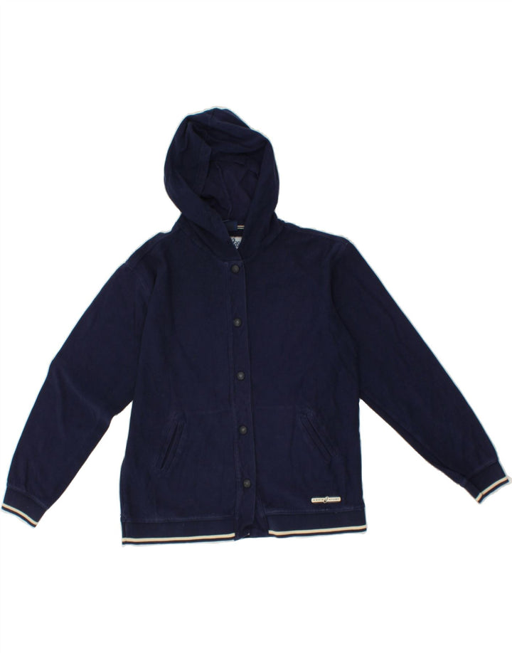 ASICS Womens Hooded Tracksuit Top Jacket UK 10 Small Navy Blue Vintage Asics and Second-Hand Asics from Messina Hembry 