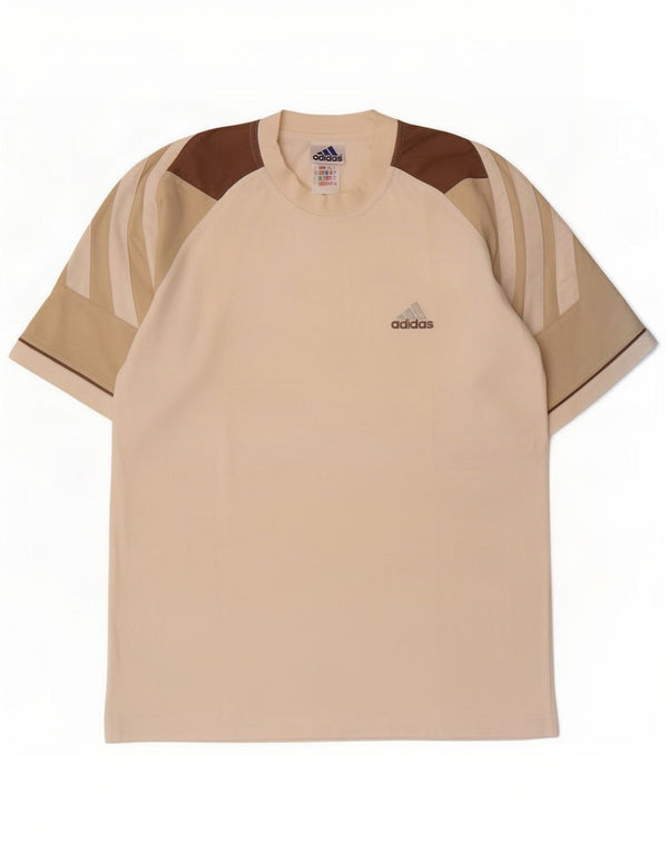Adidas Mens T-Shirt Top UK 40/42 Medium Beige Colourblock Cotton